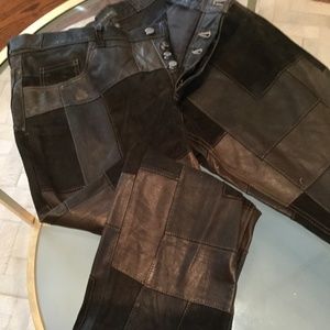 Banana Army green patchwork leather /suede pants